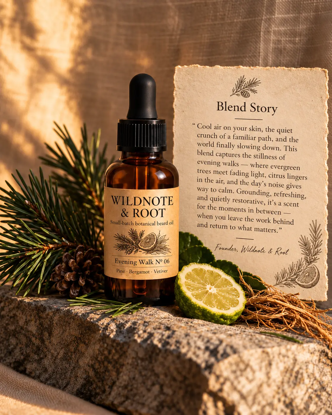Evening Walk No. 06 beard oil and its blend story